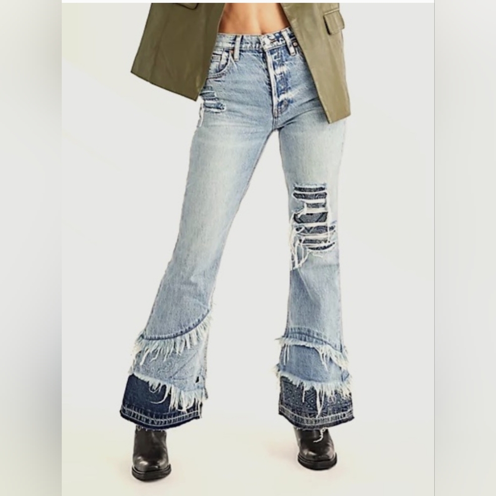 NWTFree People We the Free Bombay Patchwork Bell Bottom Jeans